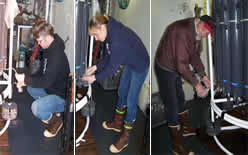 Taking water samples from the CTD: Dylan, Carol, Jay (L-To-R)